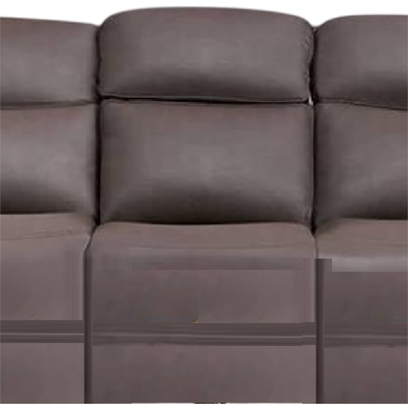 Benjara Akto Power Reclining Sofa- Gray Faux Leather- Drop Table Cup Holders