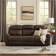 Benjara Akto Power Reclining Sofa- Gray Faux Leather- Drop Table Cup Holders