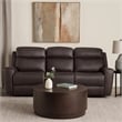 Benjara Akto Power Reclining Sofa- Gray Faux Leather- Drop Table Cup Holders