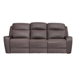 Benjara Akto Power Reclining Sofa- Gray Faux Leather- Drop Table Cup Holders