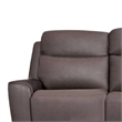 Benjara Akto Power Reclining Sofa- Gray Faux Leather- Drop Table Cup Holders