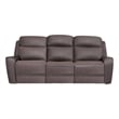 Benjara Akto Power Reclining Sofa- Gray Faux Leather- Drop Table Cup Holders