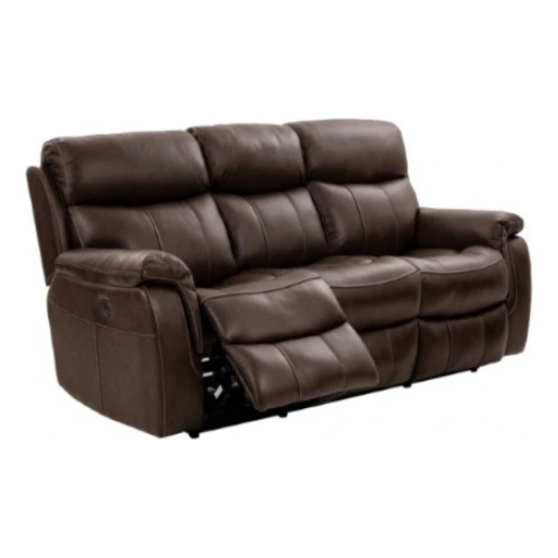 Benjara Runy Power Recliner Sofa- Pillowy Brown Top Grain Leather- 86 Inch