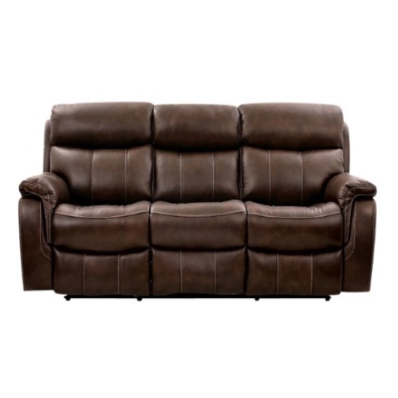 Benjara Runy Power Recliner Sofa- Pillowy Brown Top Grain Leather- 86 Inch