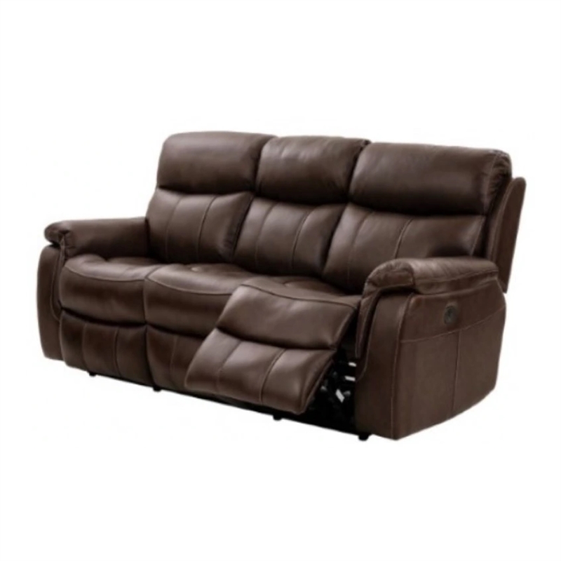 Benjara Runy Power Recliner Sofa- Pillowy Brown Top Grain Leather- 86 Inch