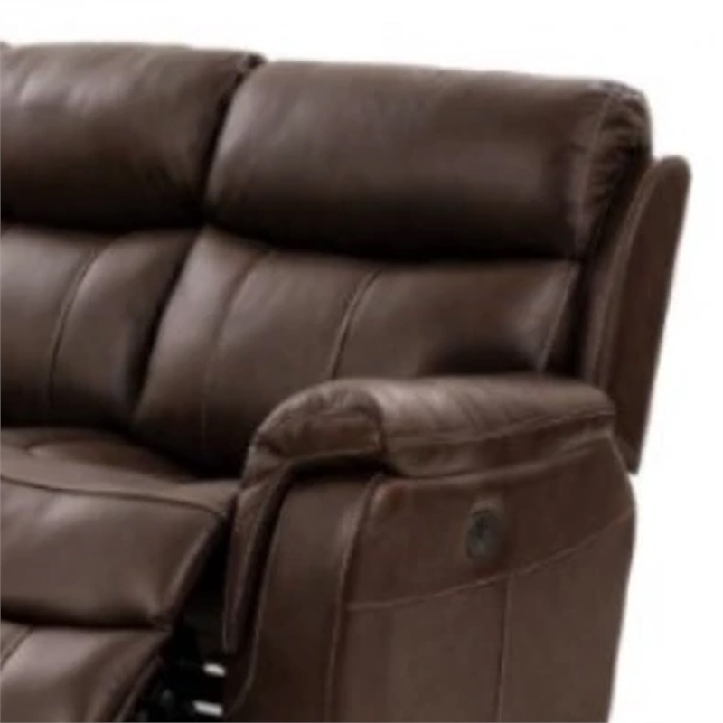 Benjara Runy Power Recliner Sofa- Pillowy Brown Top Grain Leather- 86 Inch