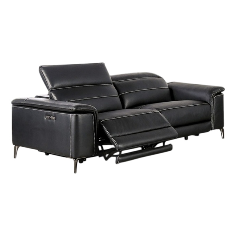 Benjara Cuny Power Reclining Sofa- Black Faux Leather- 88
