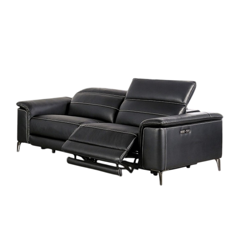 Benjara Cuny Power Reclining Sofa- Black Faux Leather- 88