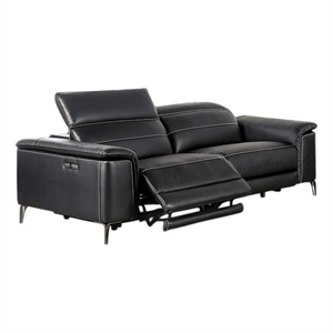 Benjara Cuny Power Reclining Sofa- Black Faux Leather- 88&quot Wall Hug
