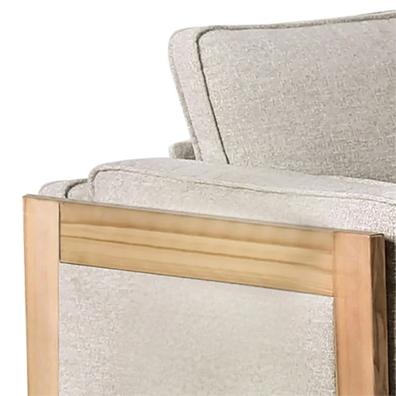 Benjara Denu Loveseat- Light Brown Fabric Padded- Welt Trim Details- 70 Inch