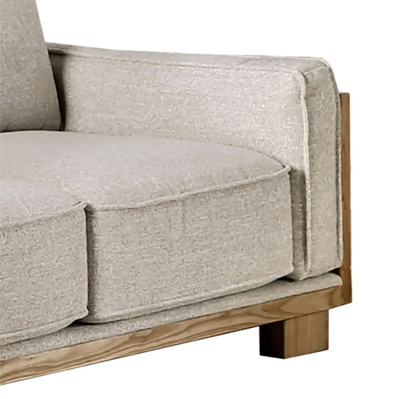 Benjara Denu Loveseat- Light Brown Fabric Padded- Welt Trim Details- 70 Inch