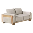 Benjara Denu Loveseat- Light Brown Fabric Padded- Welt Trim Details- 70 Inch