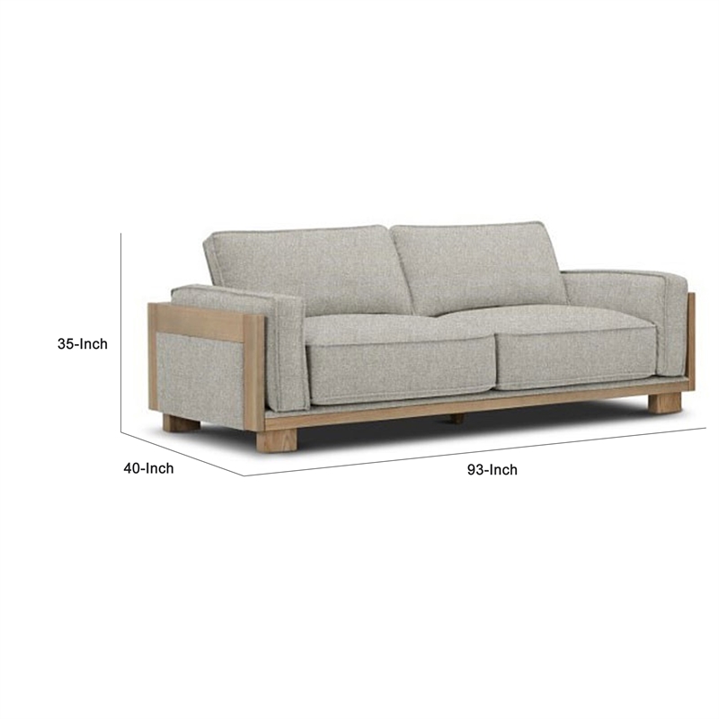 Benjara Denu Sofa- Light Brown Fabric Padded- Welt Trim Details- 93 Inch