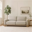 Benjara Denu Sofa- Light Brown Fabric Padded- Welt Trim Details- 93 Inch