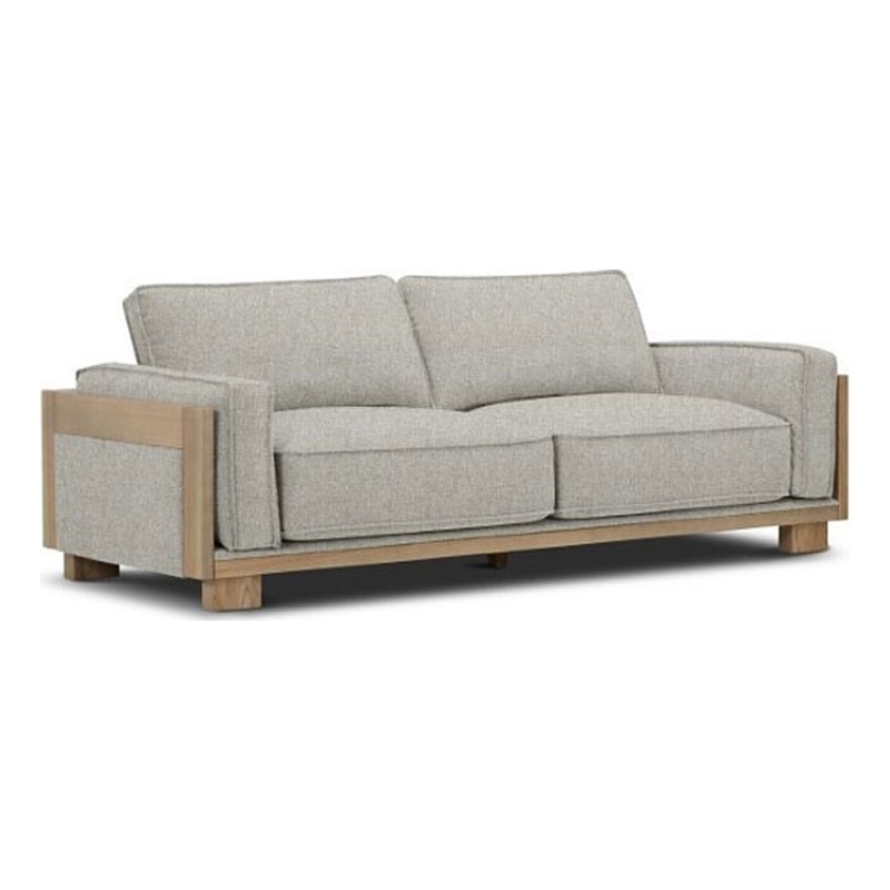 Benjara Denu Sofa- Light Brown Fabric Padded- Welt Trim Details- 93 Inch