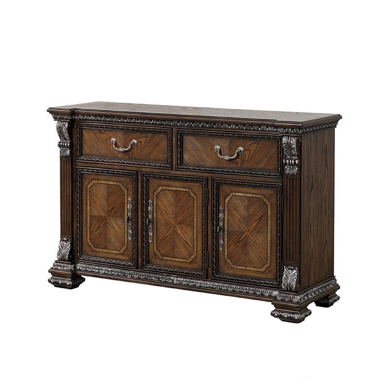 Benjara Naddy Brown Sideboard Buffet Console- Ornate Silver Design- 60 Inch