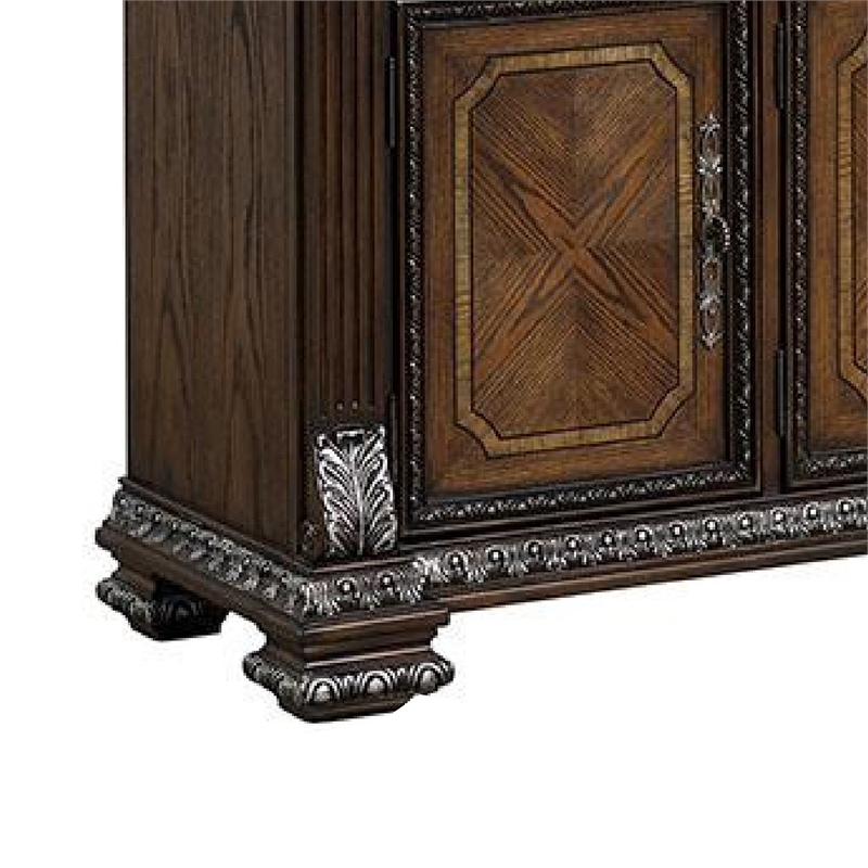 Benjara Naddy Brown Sideboard Buffet Console- Ornate Silver Design- 60 Inch