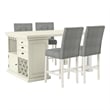 Benjara Tino 5pc Counter Height Table and Chair Set- Antique White Solid Wood