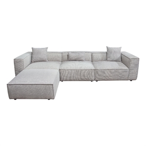 Benjara Daro 4pc Modular Sofa with Chaise- 3 Pillows- Barley Gray Polyester