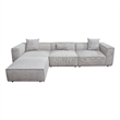 Benjara Daro 4pc Modular Sofa with Chaise- 3 Pillows- Barley Gray Polyester
