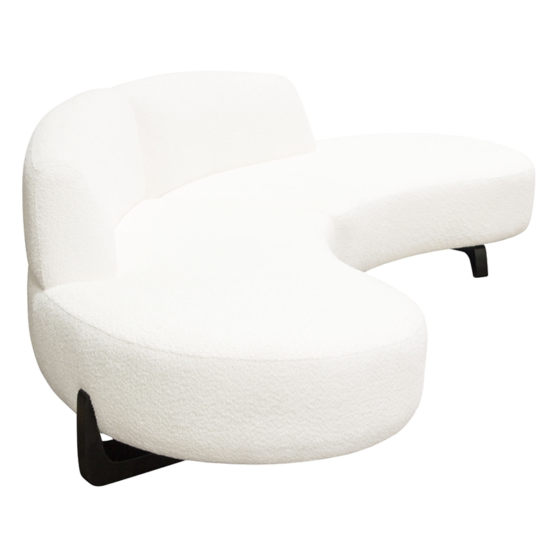 Benjara Ikka 2pc Modular Curved Chaise Set-White Faux Shearling-Black Wood Base