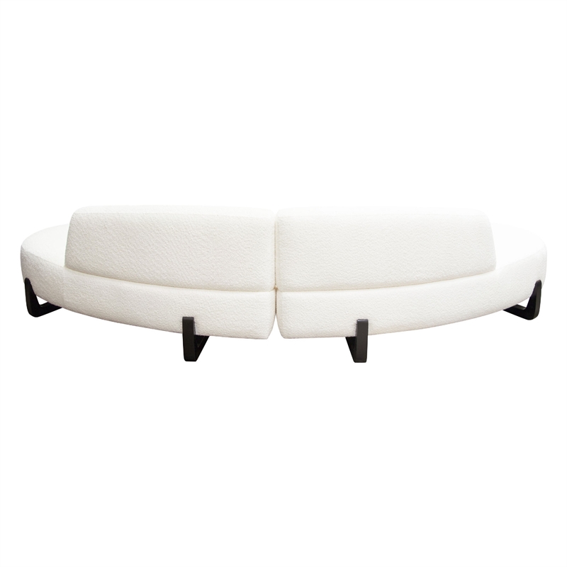 Benjara Ikka 2pc Modular Curved Chaise Set-White Faux Shearling-Black Wood Base