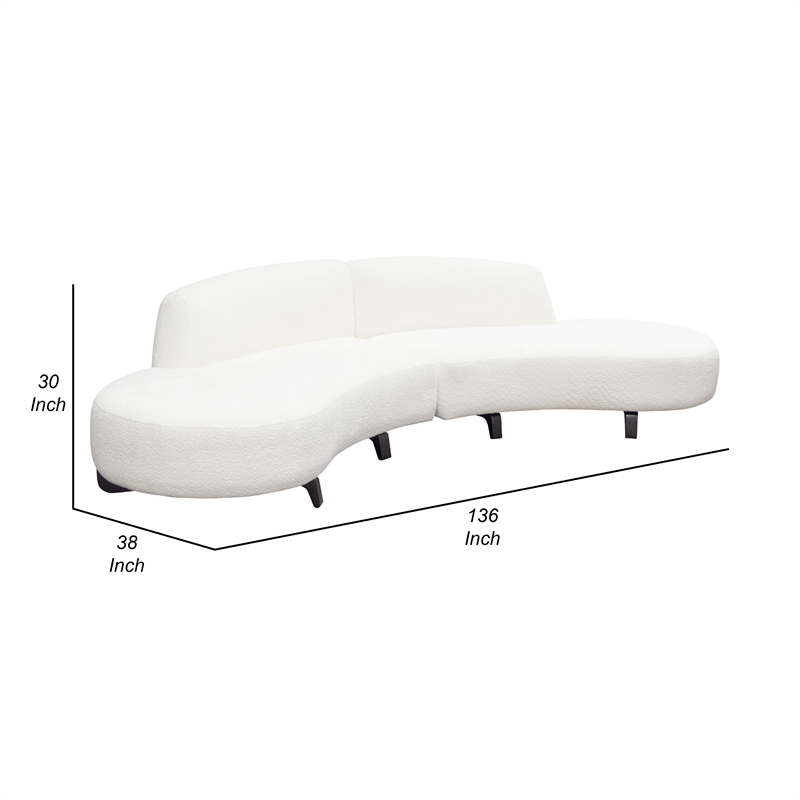 Benjara Ikka 2pc Modular Curved Chaise Set-White Faux Shearling-Black Wood Base