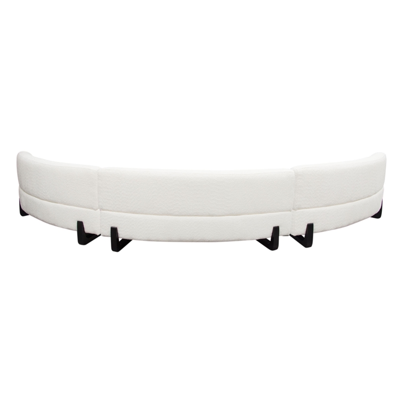 Benjara Ikka 3pc Curved Modular Sofa- White Faux Shearling- Black Wood Base