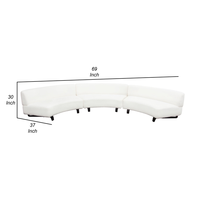 Benjara Ikka 3pc Curved Modular Sofa- White Faux Shearling- Black Wood Base