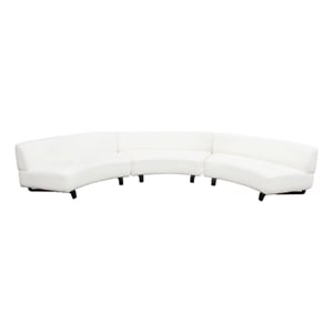 Benjara Ikka 3pc Curved Modular Sofa- White Faux Shearling- Black Wood Base