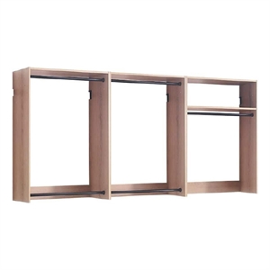 Benjara Vedz Wall Mount Closet Set- 1 Shelf 5 Hanging Rods- Oak Brown Melamine