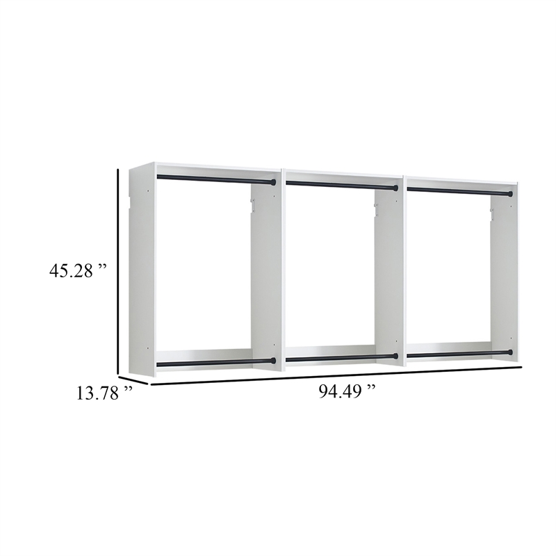 Benjara Vedz Wall Mounted Closet Set- 6 Hanging Rods- White Melamine