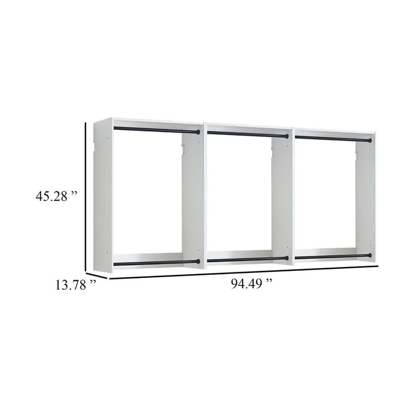 Benjara Vedz Wall Mounted Closet Set- 6 Hanging Rods- White Melamine