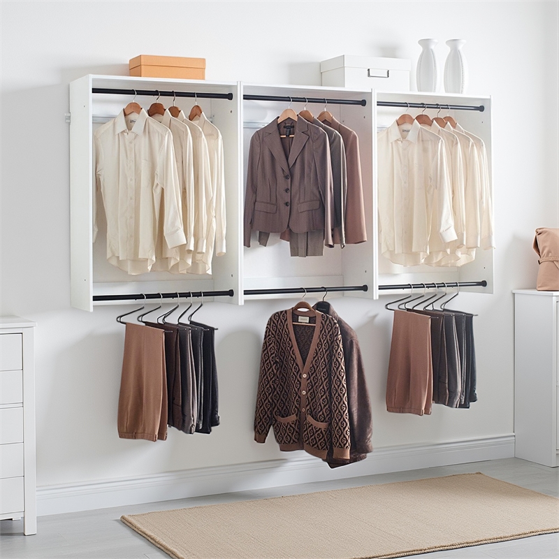 Benjara Vedz Wall Mounted Closet Set- 6 Hanging Rods- White Melamine