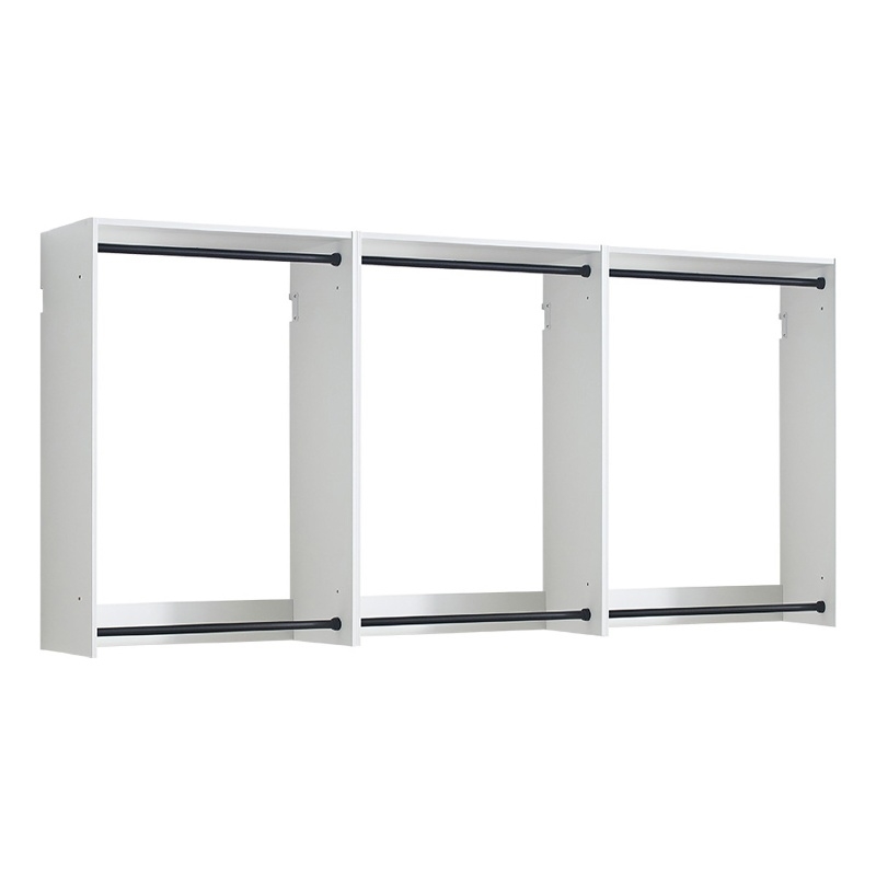 Benjara Vedz Wall Mounted Closet Set- 6 Hanging Rods- White Melamine