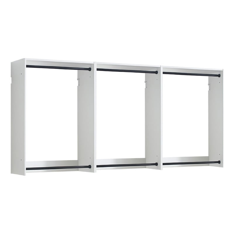 Benjara Vedz Wall Mounted Closet Set- 6 Hanging Rods- White Melamine