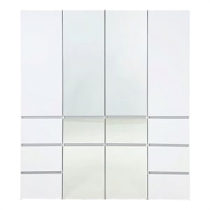 Benjara Ely Closet Cabinet Set- 2 Mirror Doors- 8 Drawers- 71 Inch- White Wood