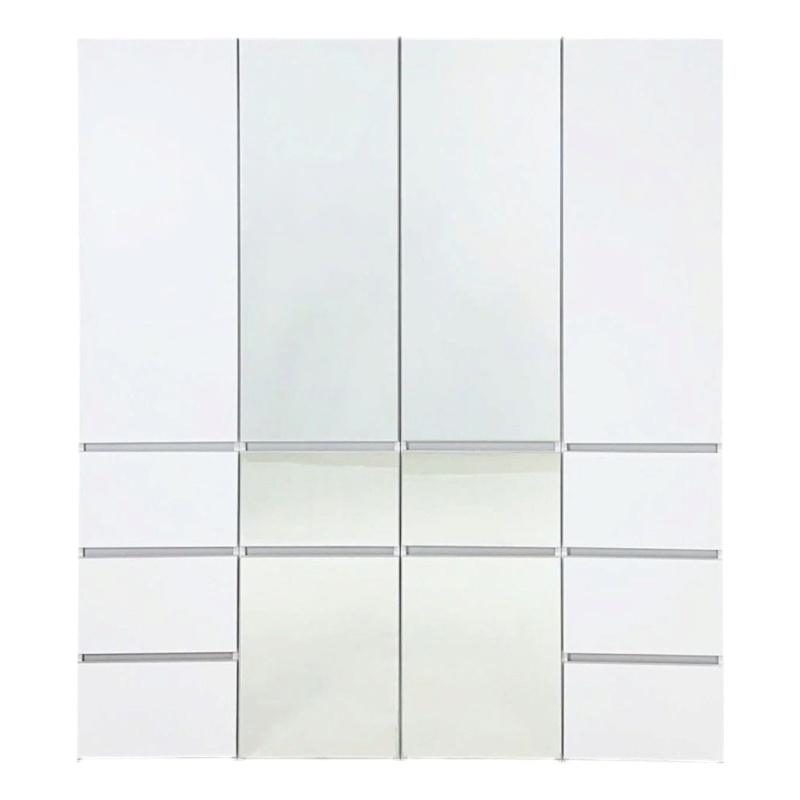 Benjara Ely Closet Cabinet Set- 2 Mirror Doors- 8 Drawers- 71 Inch- White Wood