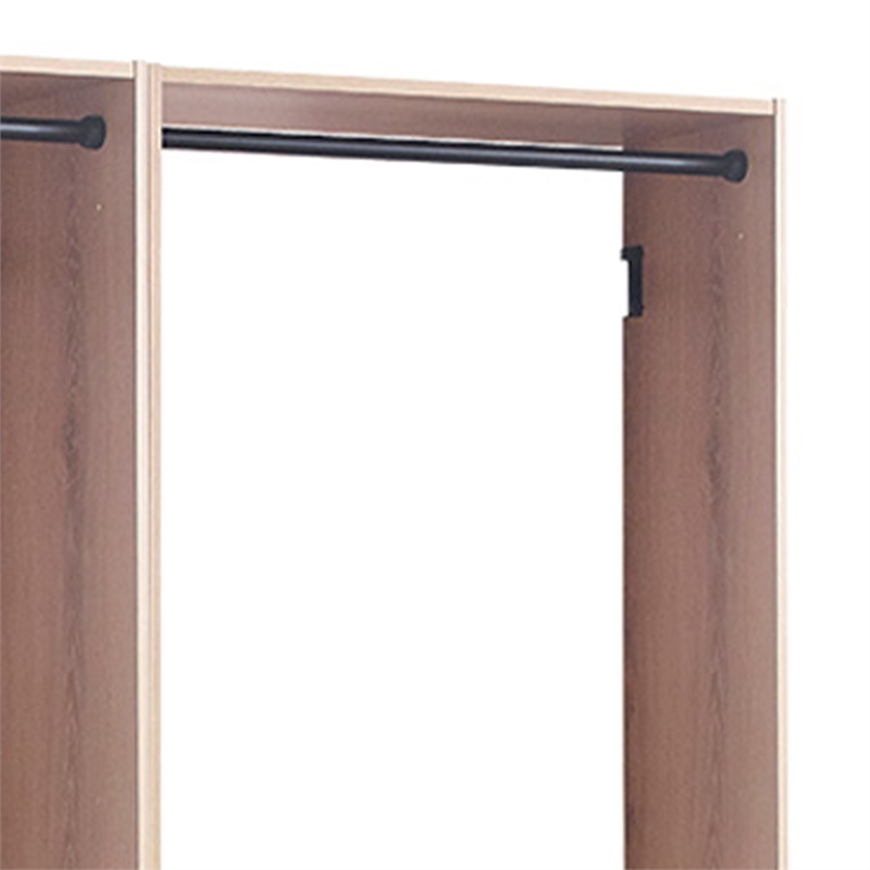 Benjara Vedz Wall Mounted Closet Set- 6 Hanging Rods- Oak Brown Melamine