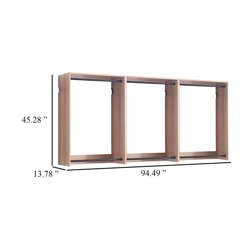 Benjara Vedz Wall Mounted Closet Set- 6 Hanging Rods- Oak Brown Melamine
