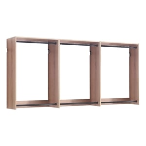 Benjara Vedz Wall Mounted Closet Set- 6 Hanging Rods- Oak Brown Melamine