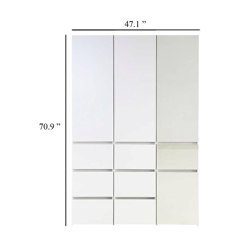 Benjara Ely Closet Cabinet Set- Mirrored Front- 7 Drawers- 71 Inch- White Wood