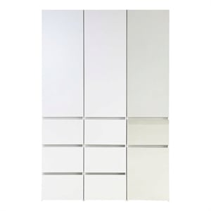 Benjara Ely Closet Cabinet Set- Mirrored Front- 7 Drawers- 71 Inch- White Wood