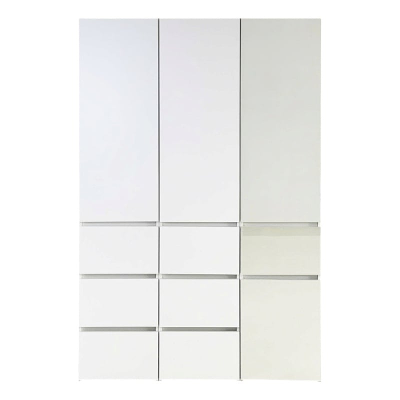 Benjara Ely Closet Cabinet Set- Mirrored Front- 7 Drawers- 71 Inch- White Wood