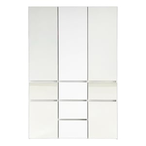 Benjara Ely Closet Cabinet Set- Double Mirror Doors- 5 Drawers- 71 Inch- White