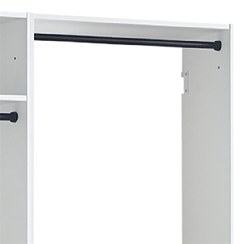 Benjara Vedz Wall Mount Closet Set- 1 Center Shelf 5 Hanging Rods- White