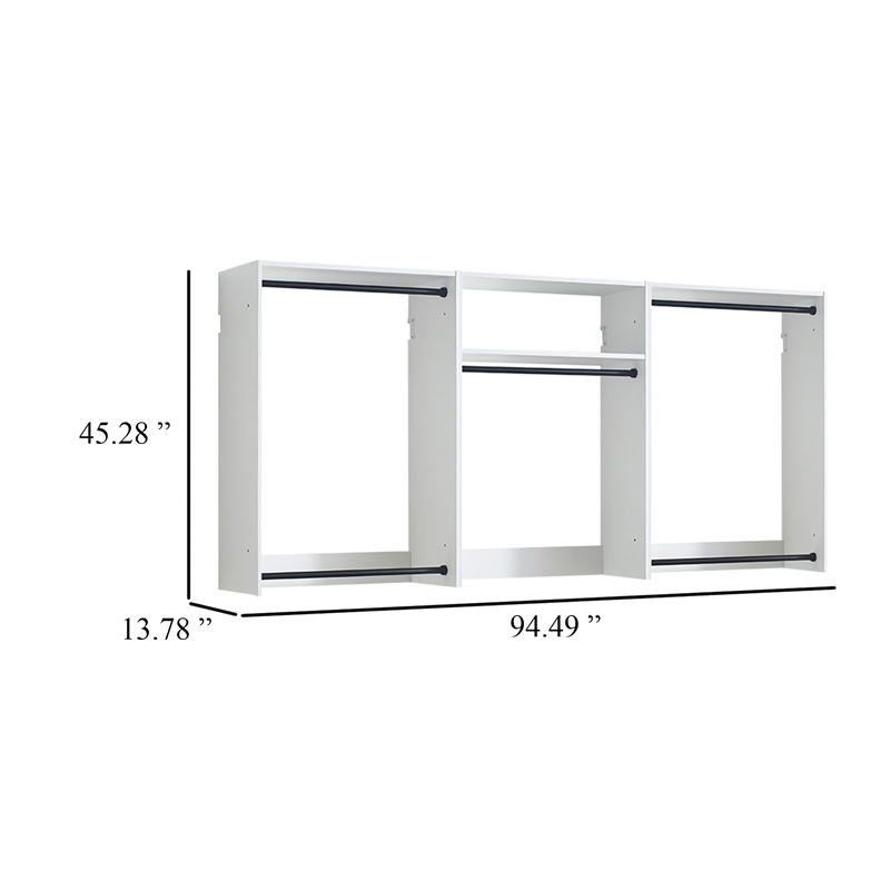 Benjara Vedz Wall Mount Closet Set- 1 Center Shelf 5 Hanging Rods- White