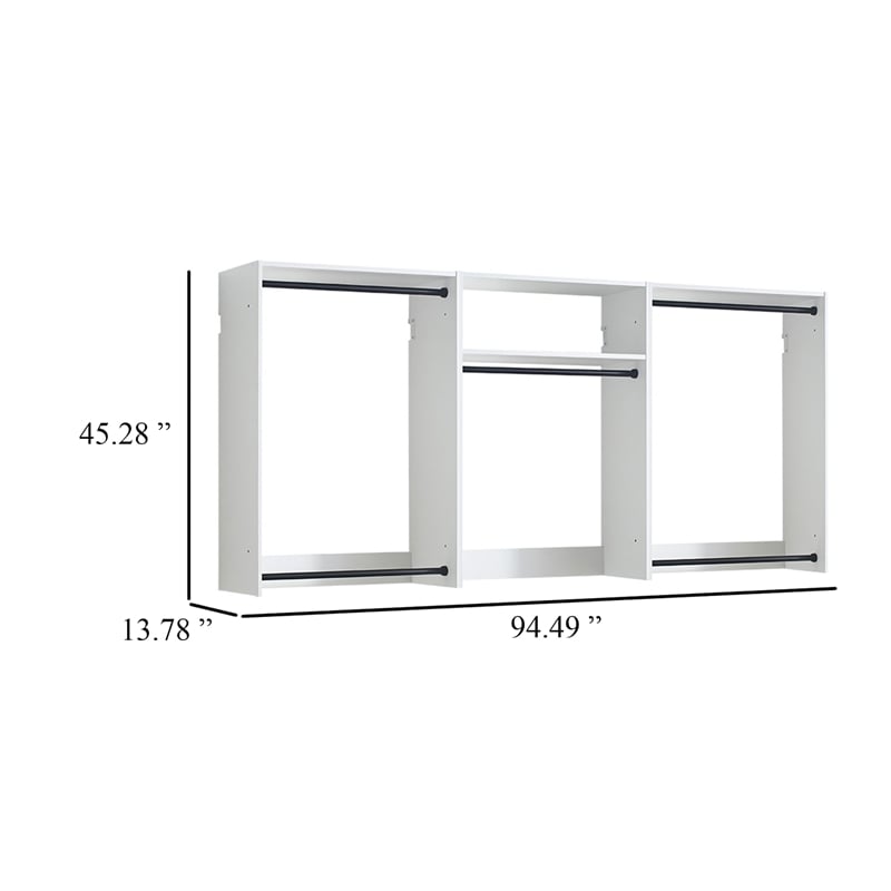 Benjara Vedz Wall Mount Closet Set- 1 Center Shelf 5 Hanging Rods- White