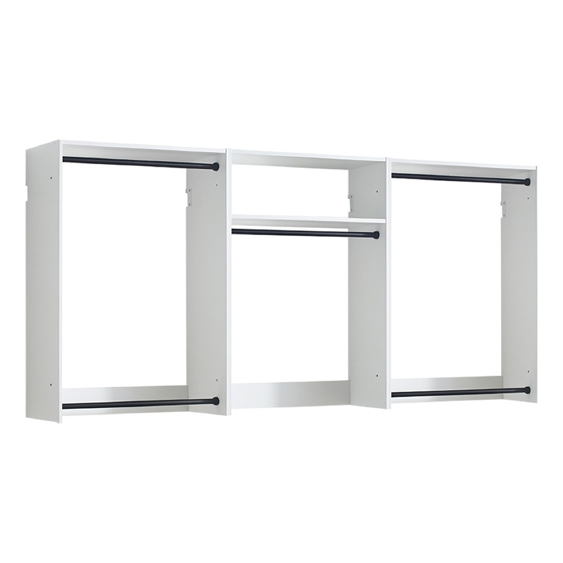 Benjara Vedz Wall Mount Closet Set- 1 Center Shelf 5 Hanging Rods- White