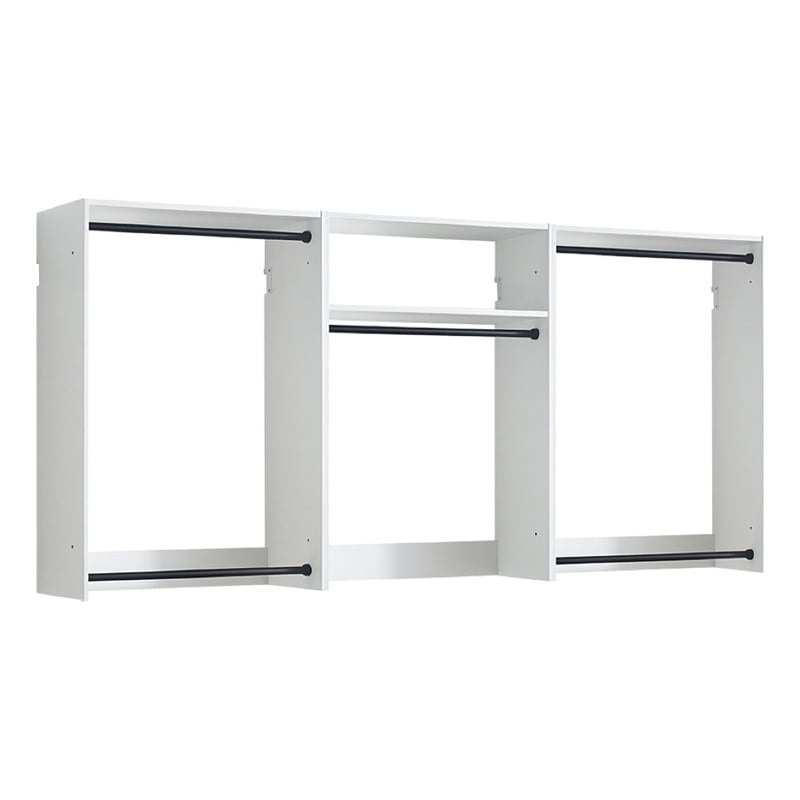 Benjara Vedz Wall Mount Closet Set- 1 Center Shelf 5 Hanging Rods- White